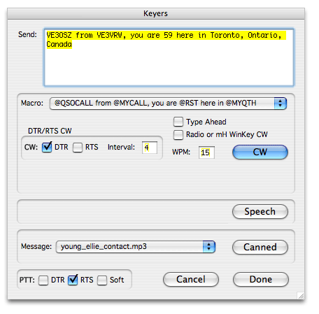 MacLoggerDX Integrated CW and Voice Keyer Dialog